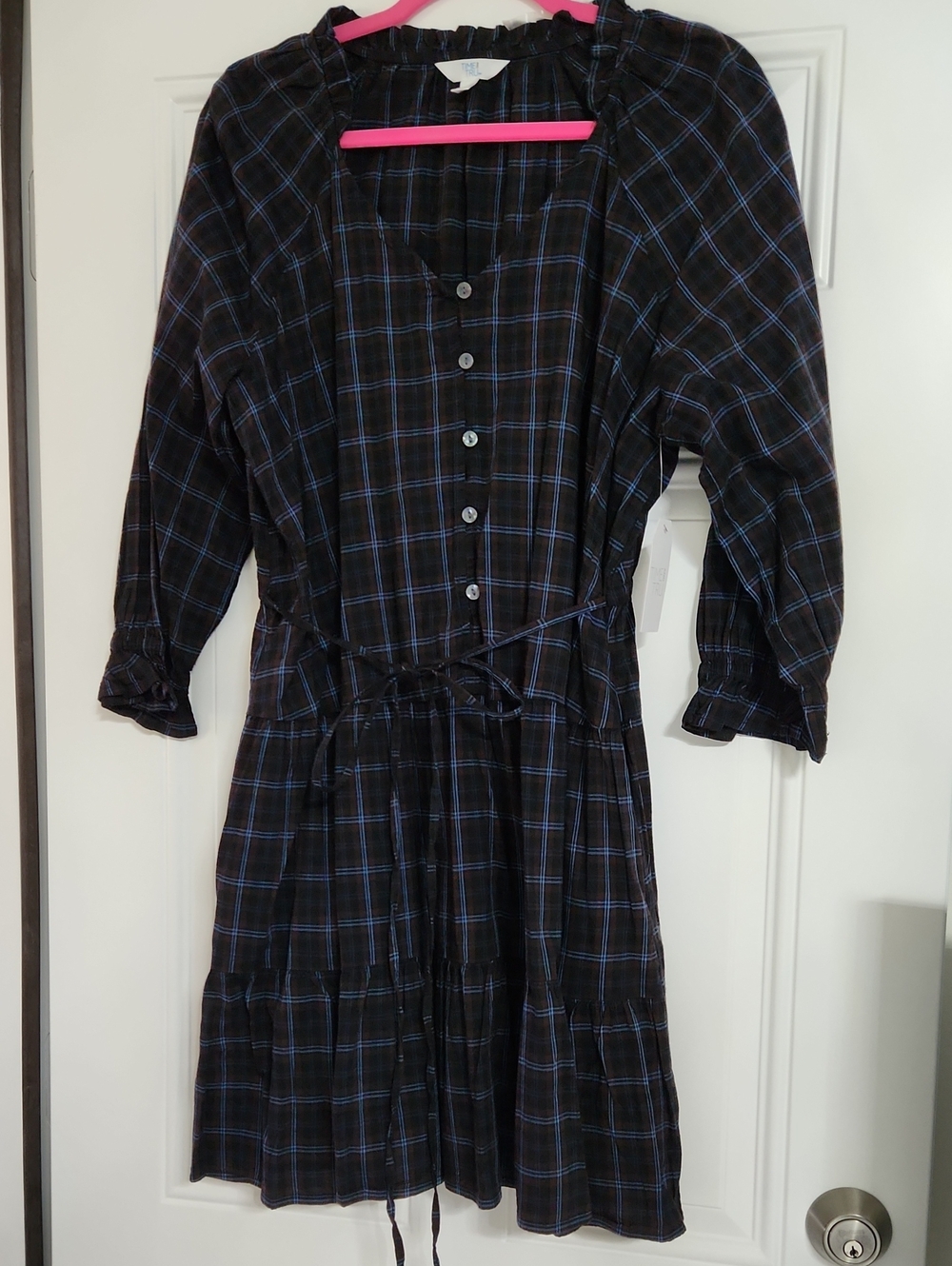 Time and Tru Long Sleeve Mini Dress Plaid Black & Blue Large NWT
